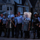 St. Louis police stand in riot gear after some 150 protesters gathered at the scene of the fatal police shooting of Mansur Ball-Bey.
NBC News Screenshot